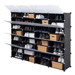 Organisateur à chaussures à chaussures portable à 8 niveaux 64 paires 32 grilles de tour de rangement de la tour de rangement de rangement extensible pour les talons, les bottes, les pantoufles, le noir