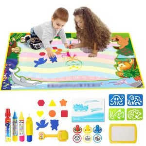 Tapis de dessin à l'eau magique de grande taille, 8 Types, planche à dessin, 4 stylos, 1 jeu de timbres, jouets éducatifs de peinture pour enfants