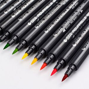80 Colors Art and Graphic Drawing Manga Water Based Pigment Ink Twin Tip Brush&Fine Tip Sketch Marker Pen Aquarelle Brush Pen 201120
