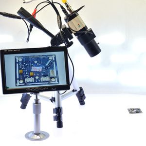 Envío gratuito 800TVL BNC Trípode Microscopio Cámara Cámara industrial 6-60 mm Lente de zoom varifocal Iris automático Monitor LCD AV de 7 pulgadas