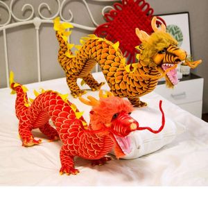 80 cm de haute qualité Dragon chinois en peluche doux peluche Animal rouge/jaune Dragon poupée mascotte jouet année cadeau enfants présents 240123