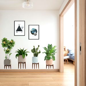 83*47 cm 4 pièces plantes vertes en pot Stickers muraux pour salon couloir chambre décoration murale amovible bonsaï fonds d'écran pour la maison