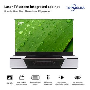 84 inch Intelligent Laser TV Projection Screen Integrated Cabinet +Motorized floor rising Projector Screen for UST projectors
