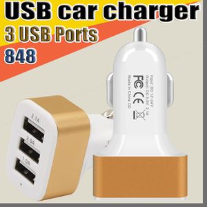 848 Cargador de coche USB de 3 puertos Adaptador de viaje Enchufe de coche Cargador USB de coche triple para teléfono inteligente tableta pc teléfono inteligente PDA sin paquete O-SC