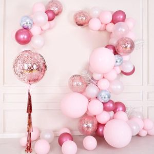 Décoration de fête 86 pièces/ensemble Macaron ballon guirlande arc Kit bébé ballons roses confettis pour douche fille anniversaire mariage