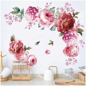 87x104 cm DIY grandes flores de peonía rosa pegatinas de pared romántica decoración del hogar sala de estar boda dormitorio decoración vinilo carteles 211124