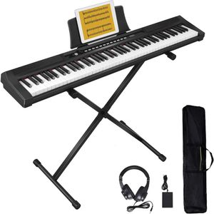 88 touches semi-pondérées électriques à piano numérique pour débutants avec stand, boîtier de transport, pédale de main-d'œuvre, écouteur - clavier noir portable compact