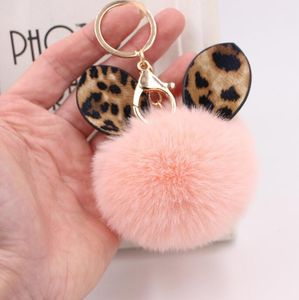 LLavero de orejas de pompón de piel esponjosa de 8CM, llavero de coche con forma de bola de piel sintética suave, llavero para mujer, bolso colgante, joyería en 14 colores