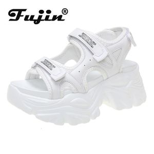 8cm Fujin Plateforme Sandales en cuir Talons de coin pour femmes Summer Cascured Hook Loop Slides Beaucoup Slippers Chaussures Chaussures 23070 8671