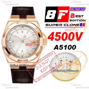 8F Overseas 4500V Ultra-Thin A5100 Reloj automático para hombre de cuerda automática 41 mm Oro rosa Esfera plateada Relojes de cuero marrón Super Edition Puretimewatch Reloj Hombre