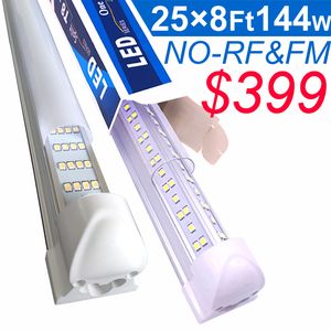 8Ft Tube Led Couverture Givrée 8 Pieds Éclairage De Magasin Luminaire 96 Pouces Refroidisseur Porte Congélateur Lampe Intégrée 4 Rangées 144W Couvercles Transparents Transparents Aucune Interférence RF FM