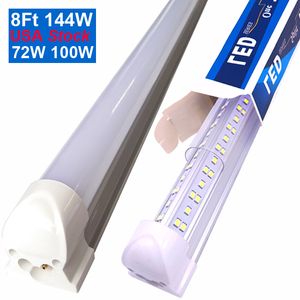 8FT Linkable Shop Lights, 144W 14400LM V-Shape T8 LED Tube Luminaire Double Face 4 Rangées, Lentille Claire 6000K Lampe Fluorescente Remplacement Garage Atelier Crestech168