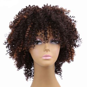 8inch Kinky Curly Cheveux Synthétiques Afro Perruques avec Ombre Courte Brun Jerry Curl Perruques Noires pour Femmes