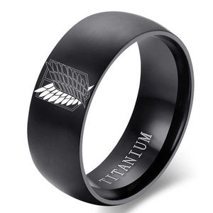 8mm attaque sur Titan noir ruban acier inoxydable anneau ailes de liberté drapeau bagues pour hommes femmes bijoux Anime Fans