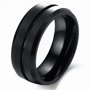 Bague de mariage en tungstène noir pour hommes, 8mm, bord poli, finition brossée mate, Center de déclaration de fiançailles, bijoux 243N