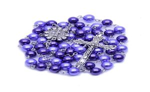 Collier de perles rondes colorées de 8mm, pendentif chapelet du Christ catholique, faire la beauté des filles pour cadeau, colliers 6336874