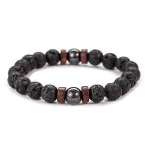 8mm naturel lave roche perles brins bracelets porte-bonheur noir énergie pierre élastique bijoux pour femmes hommes