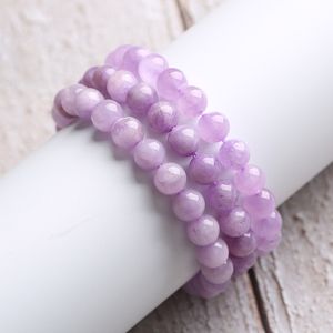 8MM Natural Purple Jade Beads Strass Braelet Lavanda Crystal Stone Pulseras Joyería