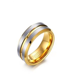 8 mm Silver Gold Color Fashion Simple Men039s Anneaux Tungsten Carbide Ring Jewelry Gift for Men Boys J04570823152681176