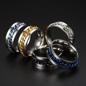 Anneau Punk Spinner de 8mm en acier inoxydable, anneaux d'anxiété pour hommes, noir/bleu/argent/or