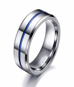 8 mm Ligne bleue mince hommes logo personnalisé tungstène anneau de mariage bijoux 59254717733482