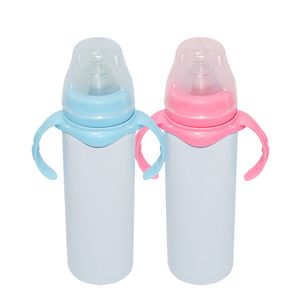 8 oz bricolage sublimation bébé sippy tasses bouteille d'eau double paroi en acier inoxydable tasse isolée sous vide tasses à boire alimentation pailles tasse avec poignées de mamelon