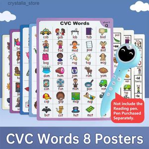 8PCS CVC Phonics Words Poster Language Arts Skills Charts para niños Classroom Word family wall Carteles educativos Pre K Learning L230518