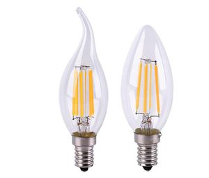 8 Uds E14 bombillas de luz de filamento LED 2W 4W6W vela transparente pequeño tornillo Edison C35 blanco frío cálido lámpara de ahorro de energía de 360 grados