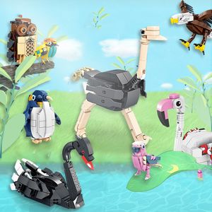 8PCS / Set Creative Birds Animal Steam Building Blocys Cognitive Eagle Flamingo Owl Penguins Bricks Bricks Educational Toys for Children