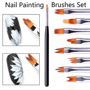 8Pcs/set Flower Drawing Nail Art Acrylic Brush UV Gel Gradient Design Wood Handle DIY Manicure Nail Painting Art Polish Pen Tool