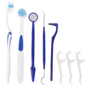 Kit de soins dentaires en PP, brosse à dents, fil dentaire, taches, choix de langue, miroir, nettoyage des dents, 8 pièces/ensemble