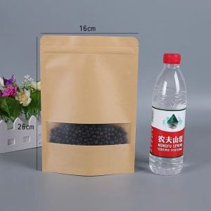 8Size Kraft Paper Bag Food Moisture Barrier Bags Sealing Pouch Food Packing Bags Réutilisable Plastic Front Transparent Bags All-match