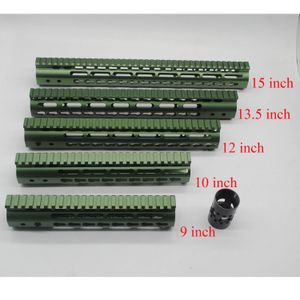 9,10,12,13,5,15 ''pulgadas anodizado verde oliva delgado ultraligero Keymod sistema de montaje en riel de guardamanos de aluminio para AR-15/M4/M16