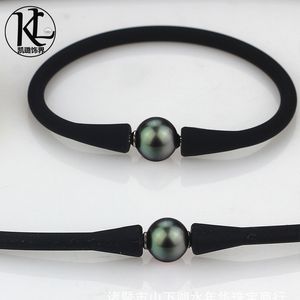 Pulsera de cuentas de perlas negras tahitianas de 9-10 mm para amantes pulsera de perlas masculina amantes joyería parejas pulsera de cuero