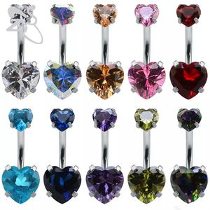 9 Colors Double Heart Zicron Stainless Steel Jewelry Navel Bars Silver Belly Button Ring Navel Body Piercing Jewelry