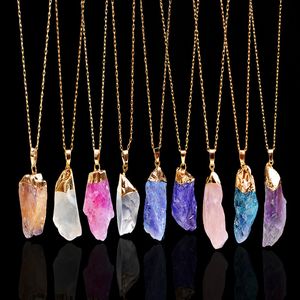 Cristal brut irrégulier naturel pendentif Unique Long collier bijoux faits à la main pull chaîne colliers Kimter-H189F Z