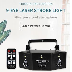 9-Eye Laser Lighting Disco Lamp Stages Projection Lights RGB Voice Remote Control Light Partys KTV Lamps Party Holiday Christmas Stage Decor