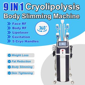 9 EN 1 Cryo Minceur Machine 360° Cryolipolysis Body Contouring Fat Freeze Cavitation Lipolaser RF Fat Loss Skin Tightening Anti-rides Device Salon Home Use