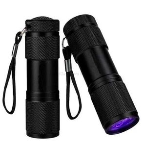 Mini lampe torche UV 9 led Lampe ultraviolette en alliage d'aluminium 395nm violet violet lumières Blacklight Détecteur de lampes de poche pour animaux de compagnie Urine et taches Alkingline