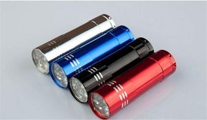 9 LED Mini aluminium UV Ultra Violet 9 LED lampe de poche lumière noire lampe torche 100 pièces livraison gratuite