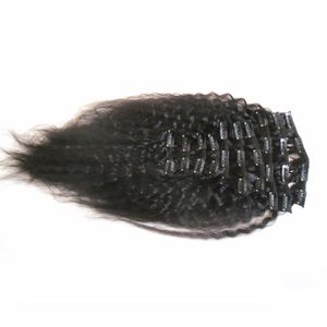 9 Pcs/Lot Malaysian Kinky Straight virgin thick clip in hair extension Natural Black 120g coarse yaki clip in human hair extensions