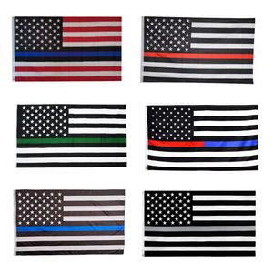 90 * 150 cm Bandera americana Azul Línea negra Raya Banderas policiales Rayas rojas Bandera de EE. UU. Con banderas de estrellas Banderas KKA894