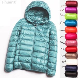 90% Ultra-light Thin Down Jacket Women Autumn Winter Slim Short Hooded Warm White Duck Down Coat Women Outerwear L220730