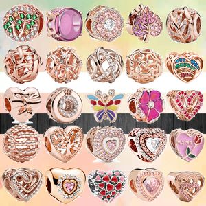 925 encantos de la pulsera para Pandora charm set Caja original Nuevo Rose Gold Heart Flower Butterfly Crown Calado European Bead collar encantos joyería