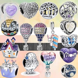 925 dijes de pulsera para Pandora charm set Caja original Moda Colorful Butterfly House Purple Love Mum European Bead collar encantos joyería