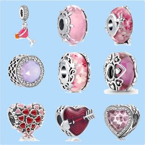 925 perles de charme accessoires fit pandora bijoux à breloques en gros rouge amour coeur fleur rose verre de Murano