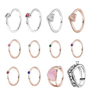 925 Pounds Silver New Fashion Charm for Pandora 2023 Rose Gold Single Stone Ring Inlaid with Love Heart Ring
