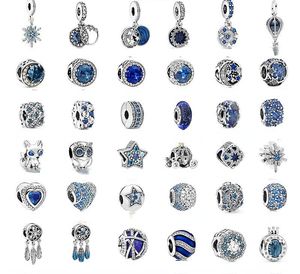 925 Pounds Silver New Fashion Charm pour Pandora 2023 Ocean Heart Pumpkin Car Blue Glass Dream Catcher Hot Air Balloon Beaded Snow Pendant