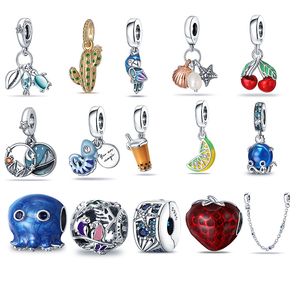 925 Libras Plata Nueva Moda Encanto Cuentas Redondas Originales, pez nadando, tortuga y concha trinidad colgante playa de verano con cuentas, Pulsera Pandora Compatible, Cuentas