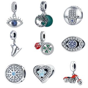 925 Libras Plata Nueva Moda Charm Cuentas Redondas Originales, Motocicleta, Zapatos de Patinaje, Amor, Ojo del Diablo, Pulsera Pandora Compatible, Cuentas